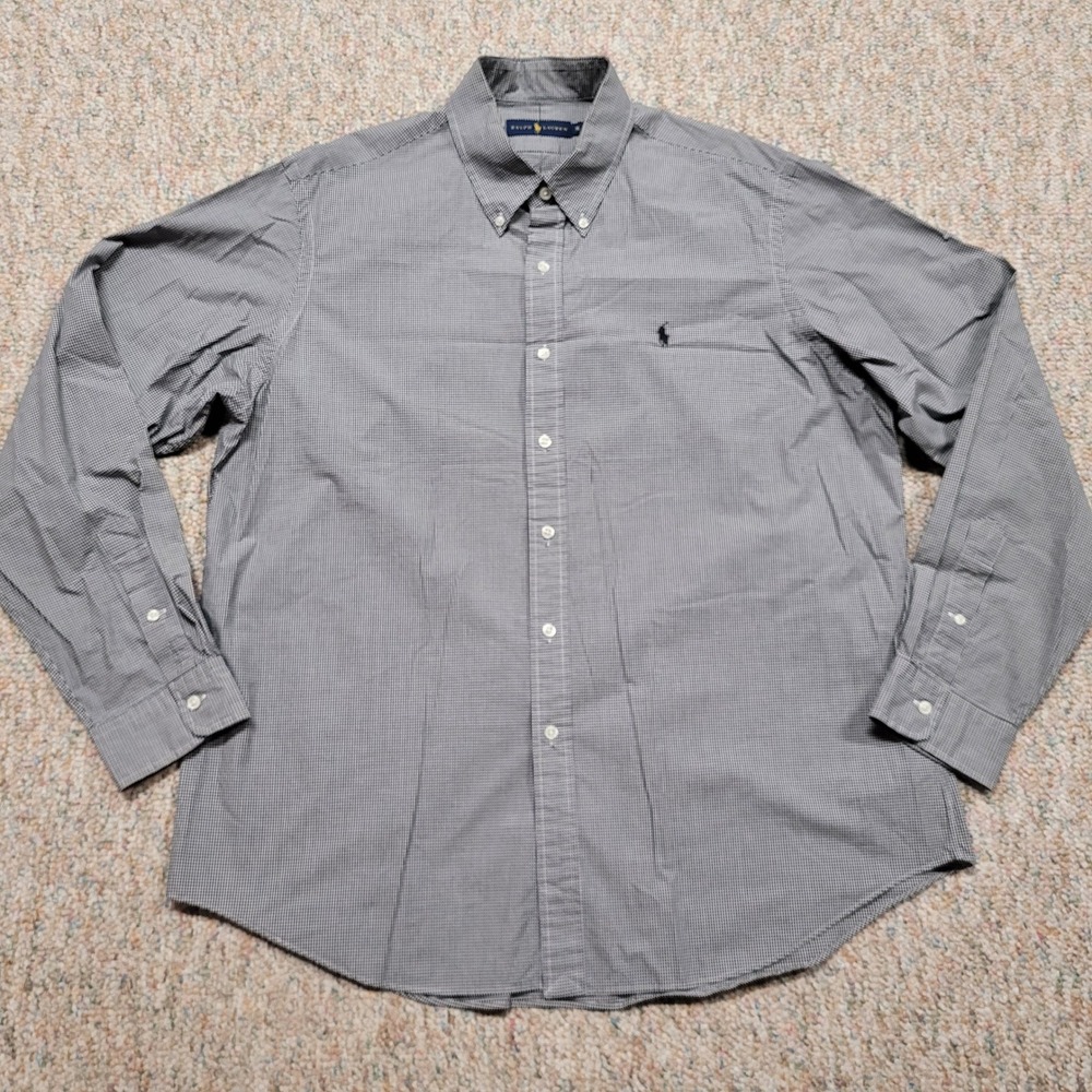 Ralph Lauren Shirt Mens XL Black White Gingham Button Down Long Sleeve Preppy